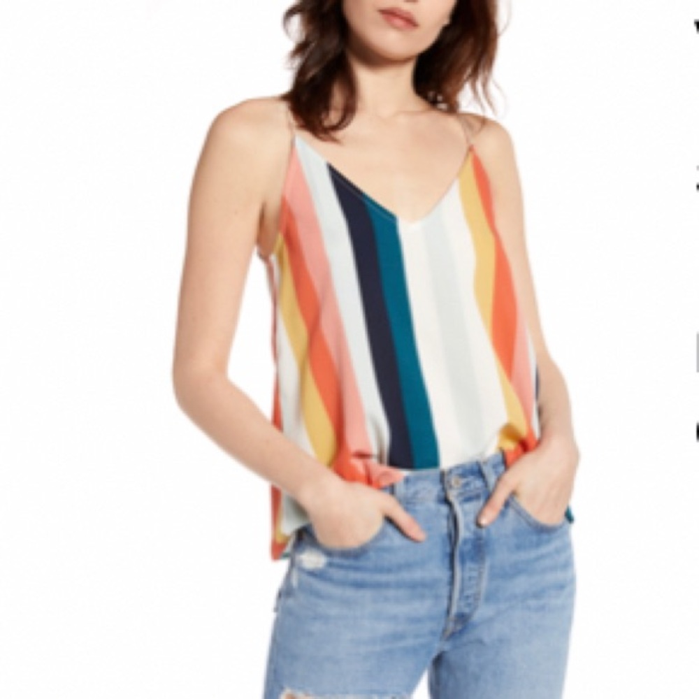 Volcom | “Flavor Up” Spaghetti Strap Striped Cropped V-neck Camisole Tank Top